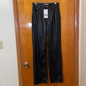 Zara 90’s straight leg black leather pants